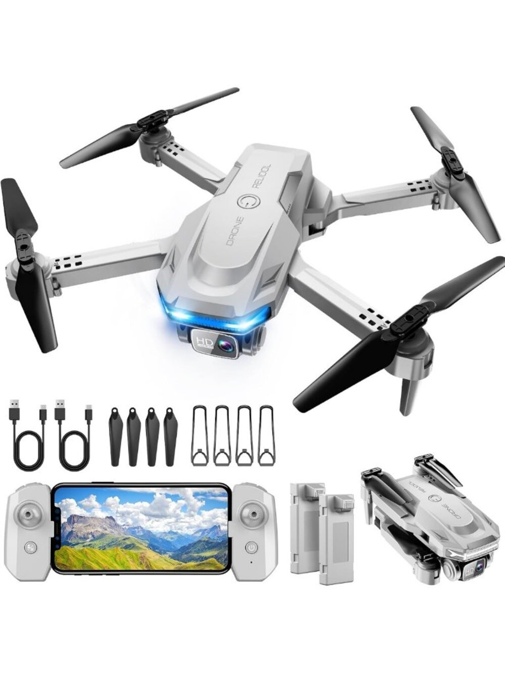 Foldable 1080P Camera Drone - Remote Control Quadcopter, FPV, Easy to Fly